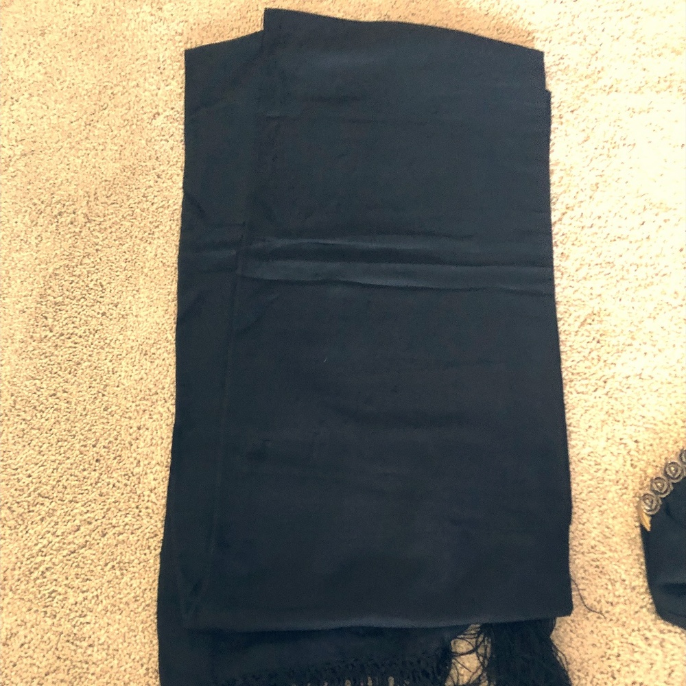 Black Vintage Silk Fringed Scarf